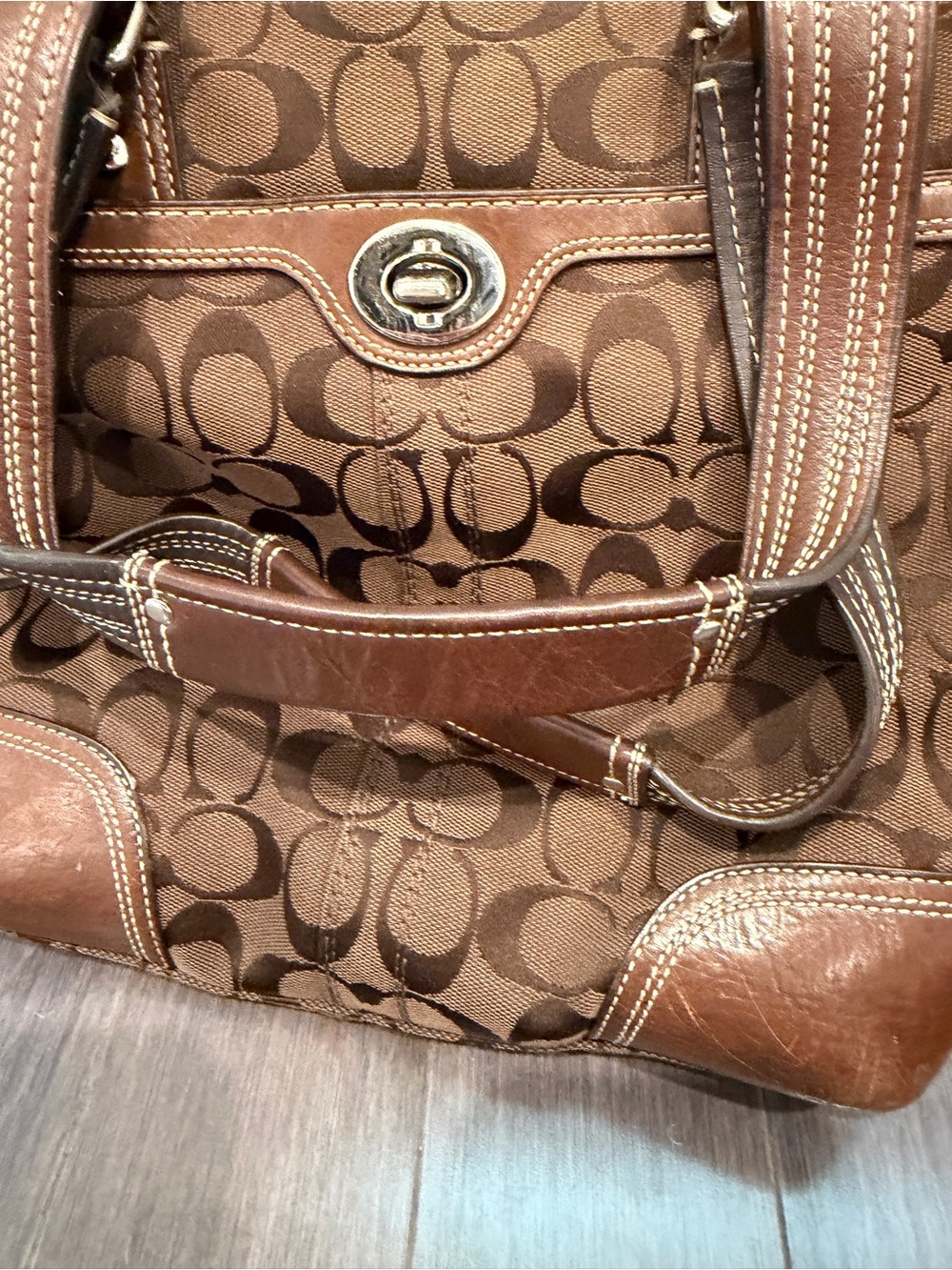 Coach Brown Signature Canvas Tote with Chestnut Leather Trim for Women - Picture 3 of 11